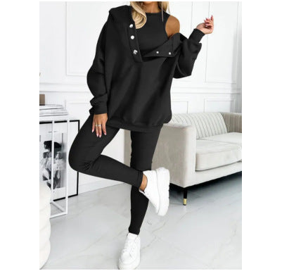 Women's Solid Color Vest Hoodie And Pants Set