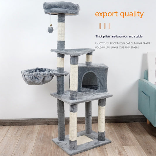 Multi-Layer Wooden Cat Toy with Jumping Platform and Chamfered Edges