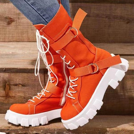 women Canvas thick sole boots motorcycle boots