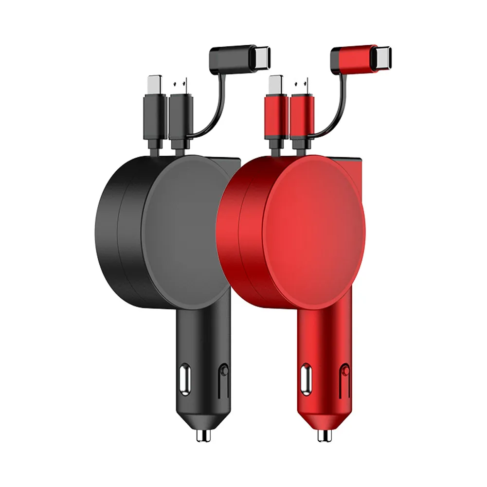 Retractable 60w Fast Charging Car Charger with Two Wires, Car charger