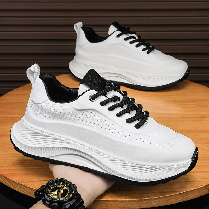 Men's Thick Sole Sneakers, Lace-Up Sneakers, Casual Breathable Shoes