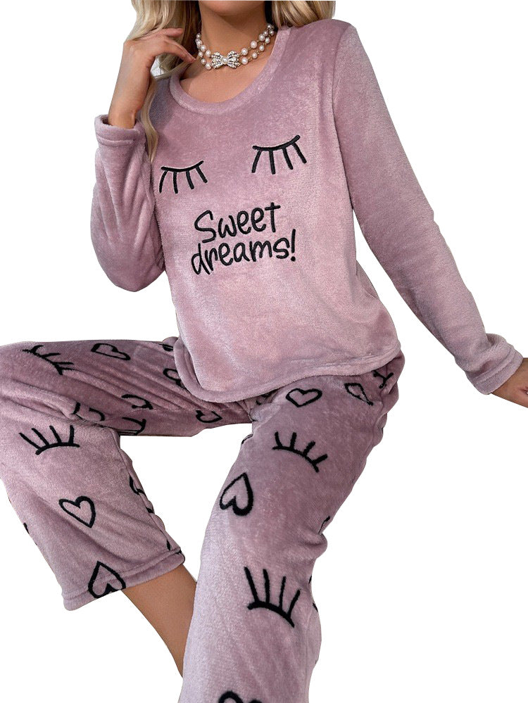 purple women's letter pajamas sleeping set clothes long sleeve