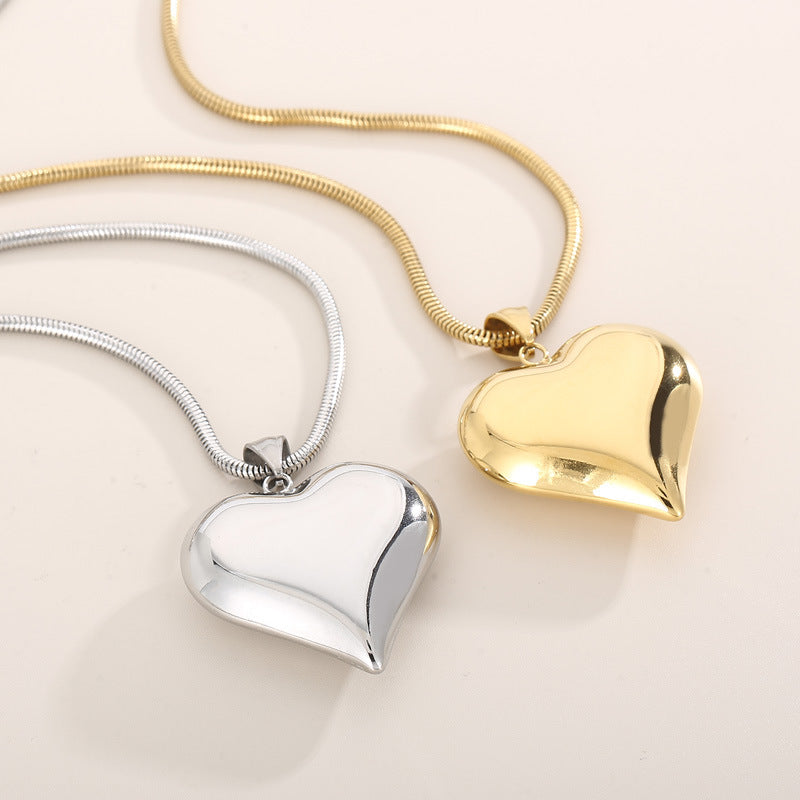 Stainless Steel Large Heart Pendant & Stainless steel puffy heart necklace