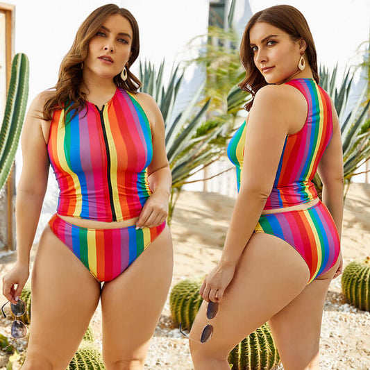 Color striped plus size swimsuit