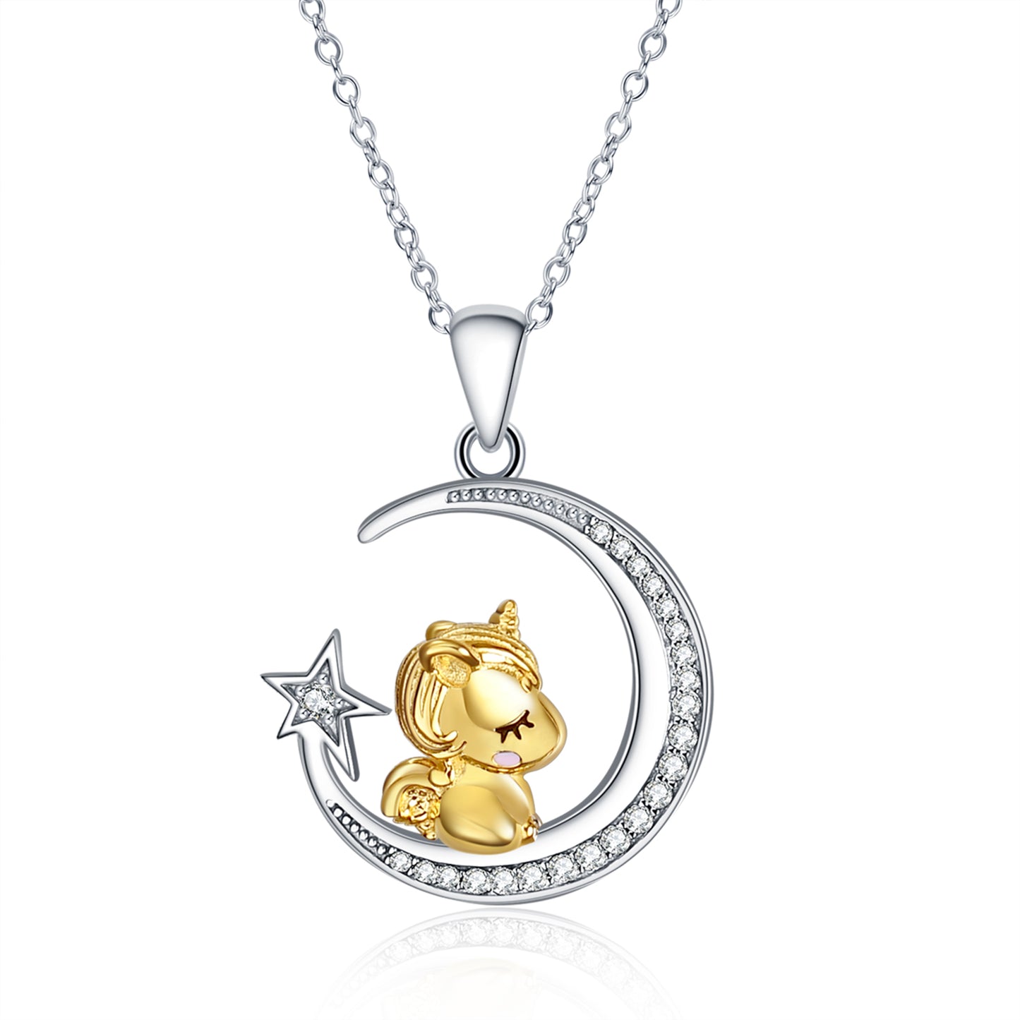 Moon and Star Necklace with Unicorn Charm