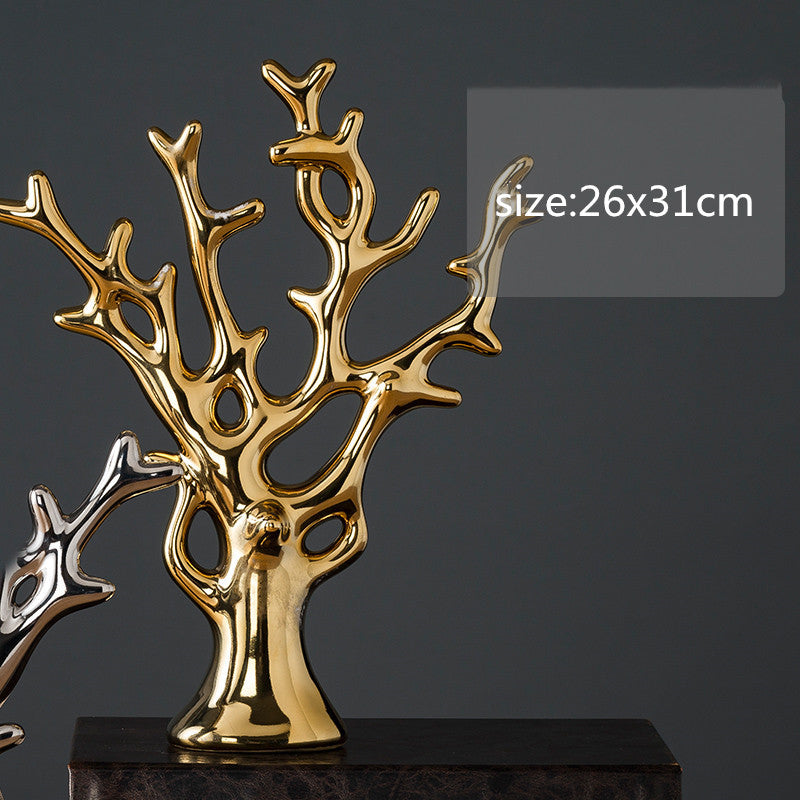 Gold/Silver Ceramic Apple & Deer Figurines