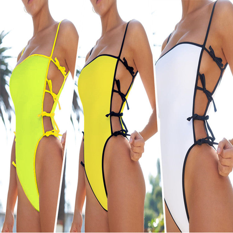 New Strappy One-Piece Swimsuit Solid Color Sexy Bikini