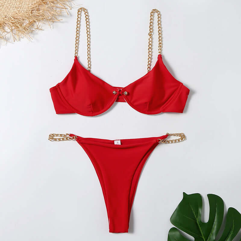 chain sexy flat split swimsuit