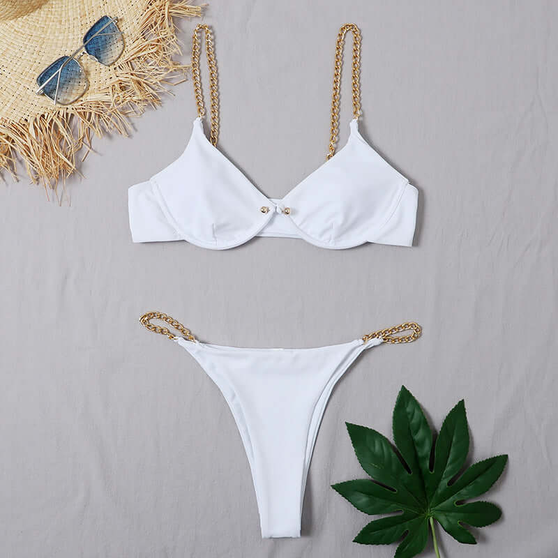 chain sexy flat split swimsuit