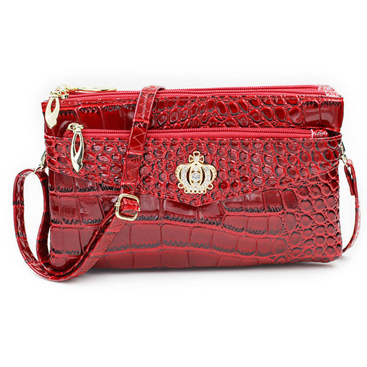 women small square handbag - Women's Double Zipper shiny shoulder bag