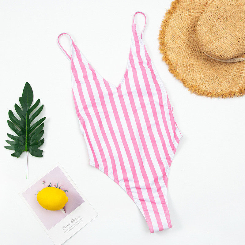 Sexy Ladies One-piece Striped Bikini Swimsuit