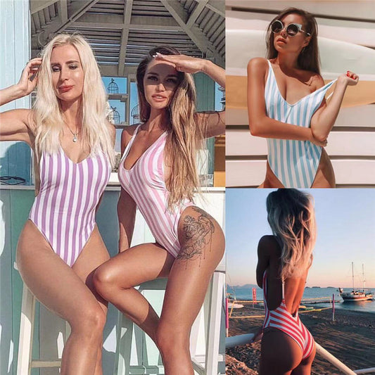 Sexy Ladies One-piece Striped Bikini Swimsuit