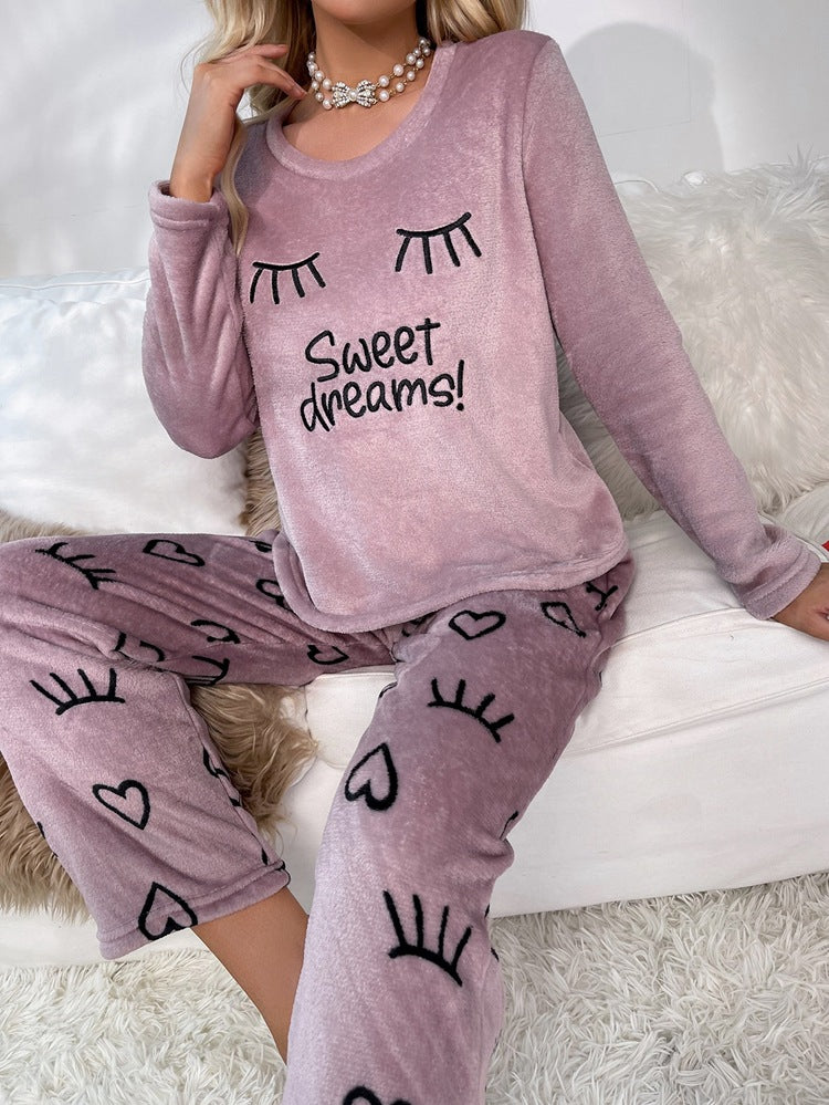 purple women's letter pajamas sleeping set clothes long sleeve