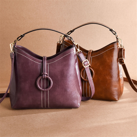 Women Leather Shoulder Bag - Wax Leather Bag - One Shoulder Cross Bag