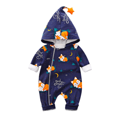 baby unisex long sleeve hooded jumpsuit - Fox print baby jumpsuit