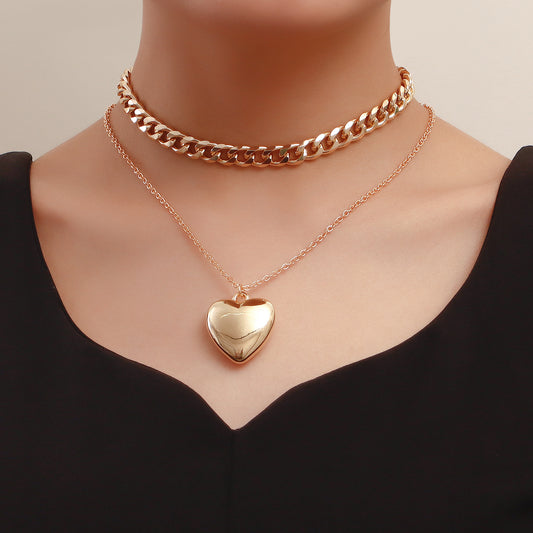 Women's Double Layered Gold Heart Necklace