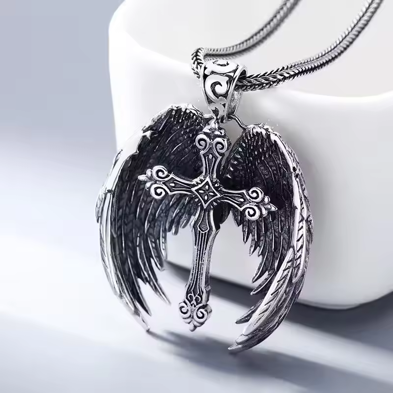 925 Sterling Silver Wings Cross Pendant