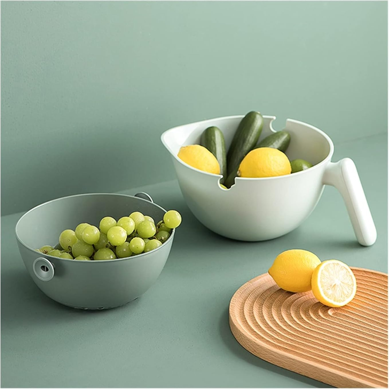 Double Layer Rotating Handle Fruit and Vegetable Drainage Basket