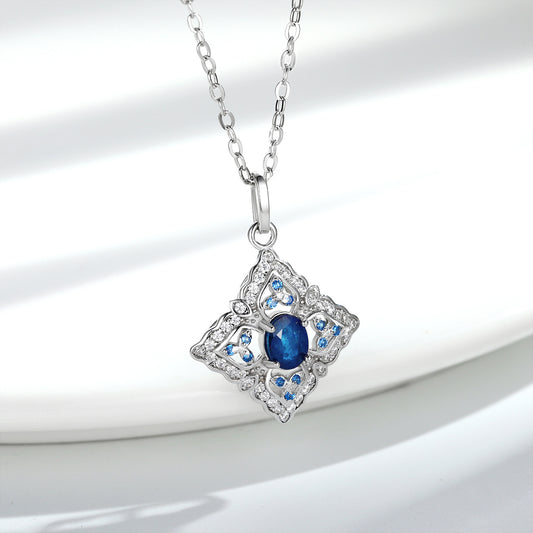 S925 Sterling Silver Natural Sapphire Diamond Necklace