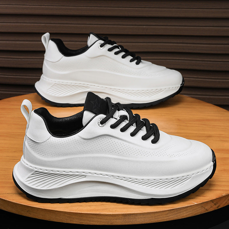 Men's Thick Sole Sneakers, Lace-Up Sneakers, Casual Breathable Shoes