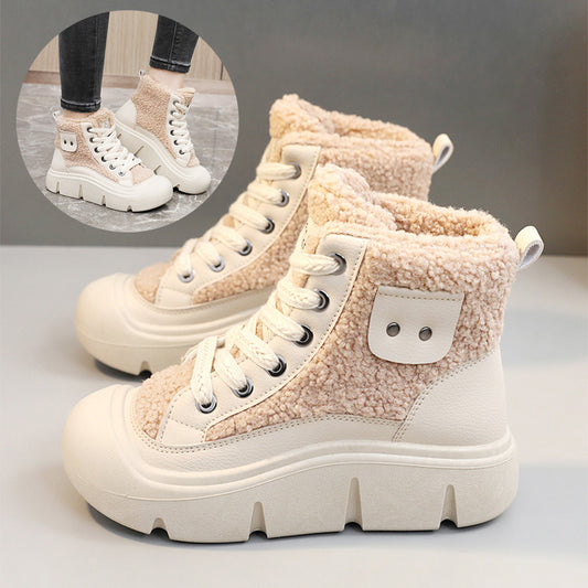 women Lace-up High Top Flat Shoes Cashmere Snow half Boots