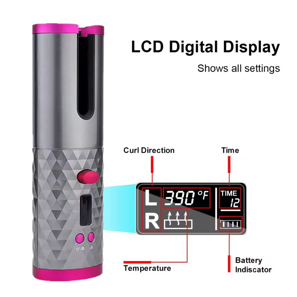 Rechargeable Automatic Hair Curler with LCD Display - Hair Curler