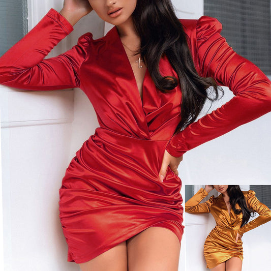 Women's V Neck Long Sleeve Short bodicon mini Dress