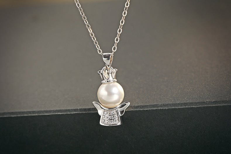 Zircon Angel Pearl Silver Women Necklace & S925 Silver Necklace