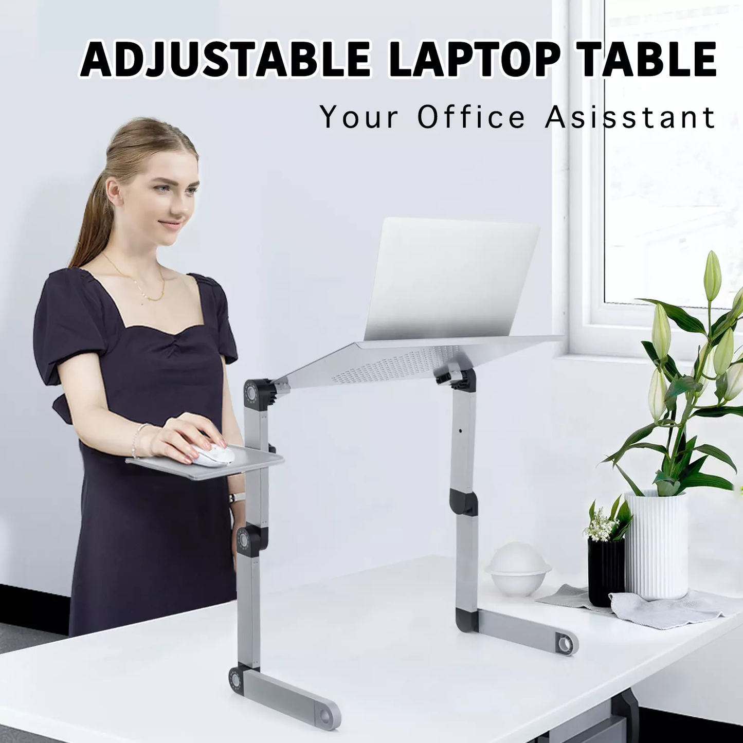 Portable Laptop Desk with Fan, Adjustable Laptop Stand, Computer Desk