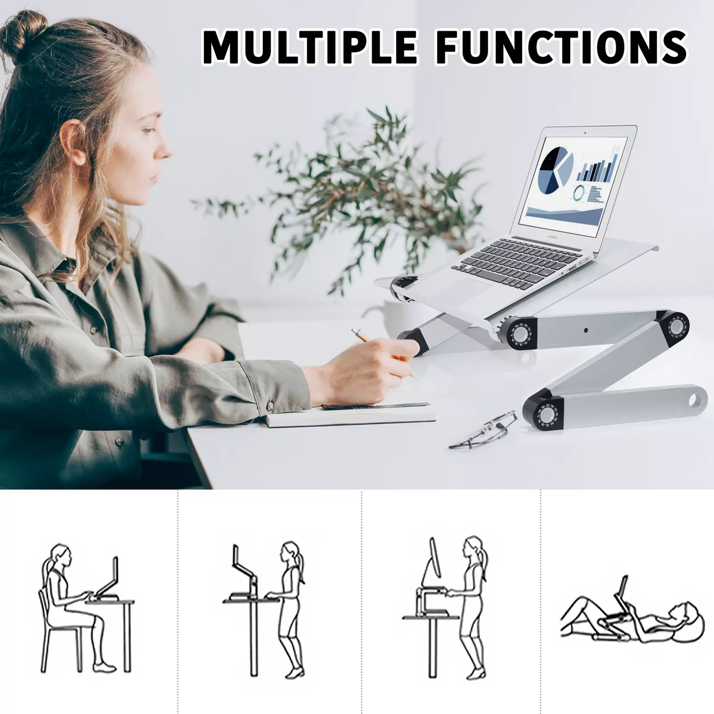 Portable Laptop Desk with Fan, Adjustable Laptop Stand, Computer Desk