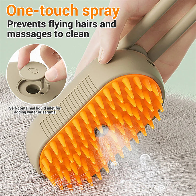 3-in-1 Cat Steam Brush and Dog Grooming Brush - Electric Spray for Massage and Hair Removal