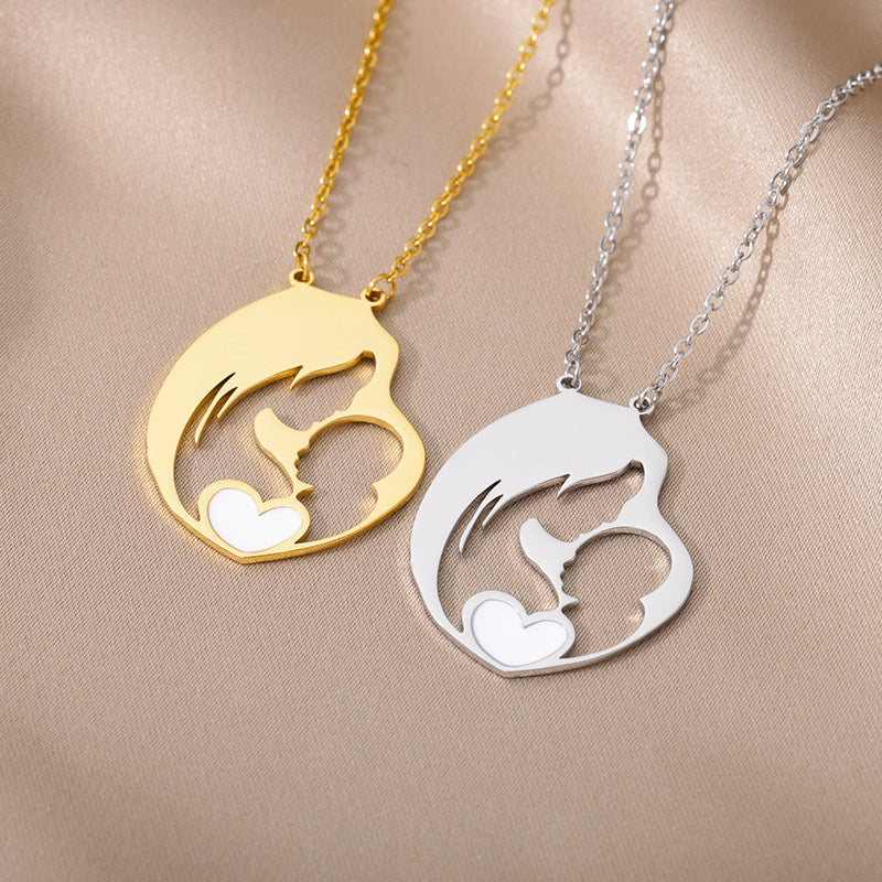 Mother's Day Gift & Stainless Steel Mother Baby Heart Maternity Necklace