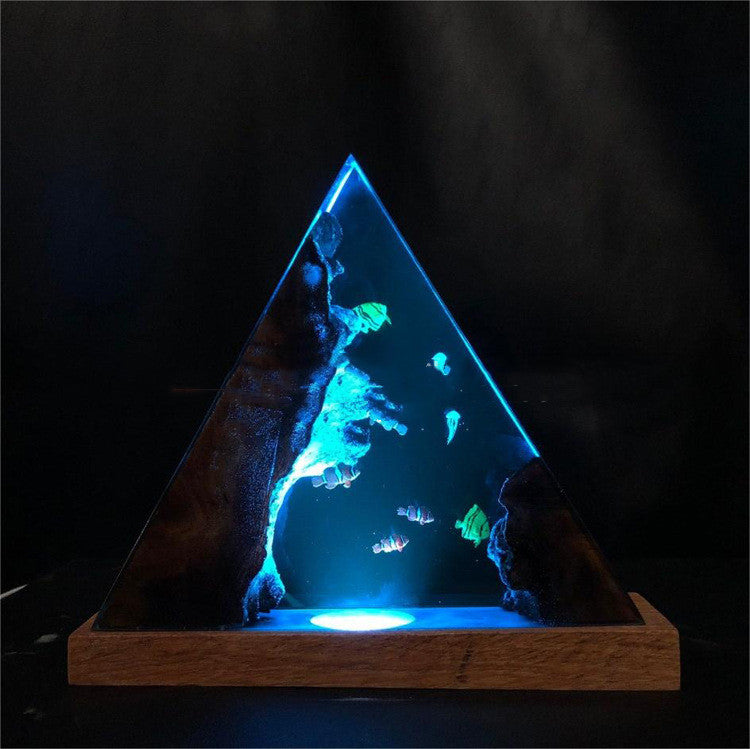 Triangle Wooden Jellyfish Resin Night Lamp