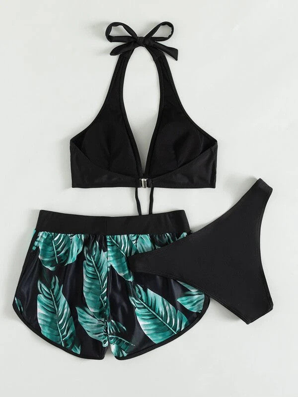 Leaf Patterned Bikini Shorts