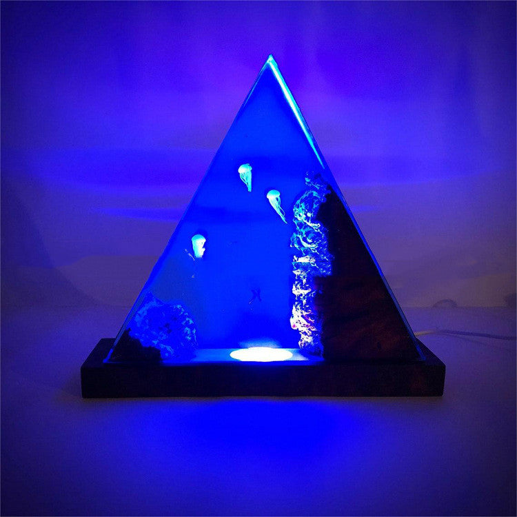 Triangle Wooden Jellyfish Resin Night Lamp