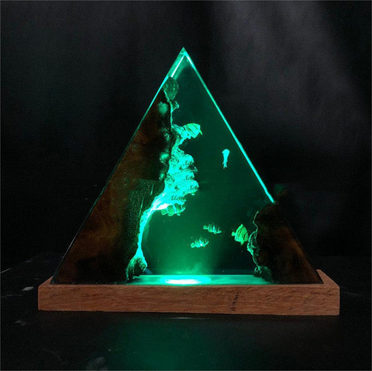 Triangle Wooden Jellyfish Resin Night Lamp