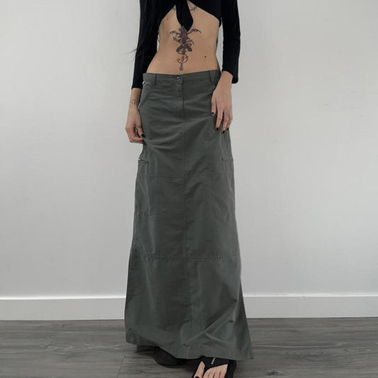 Low Waist Cargo Skirt & women's A-line gray long skirt