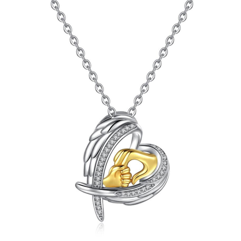 Mother's Day Jewelry Gift & Big Hands Holding Little Hands Heart Necklace