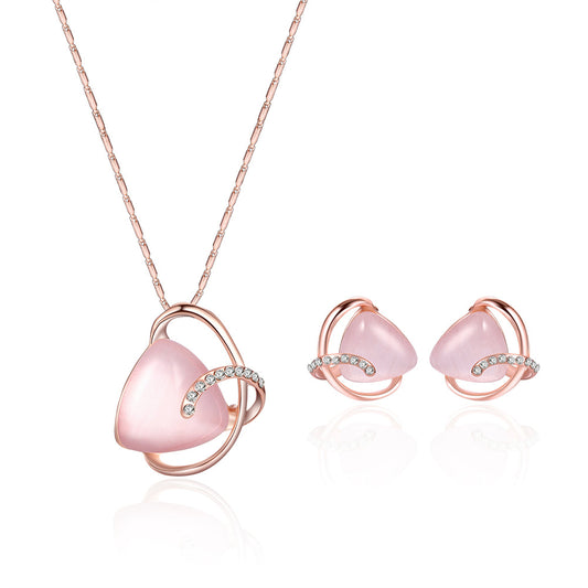 rose gold cat's eye stone necklace and earrings set