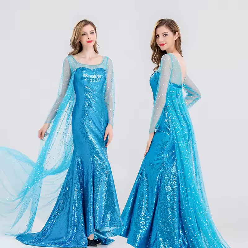 Women's Girl Elsa Cosplay Costume, Halloween Princess Dress