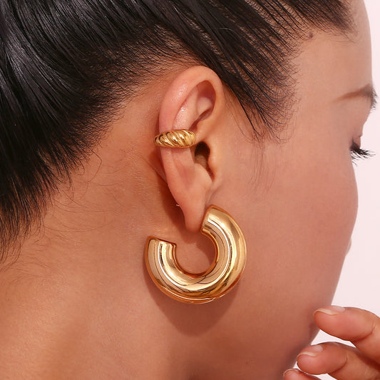 Round Thick Hoop Earrings & C Shaped Hoop Earrings