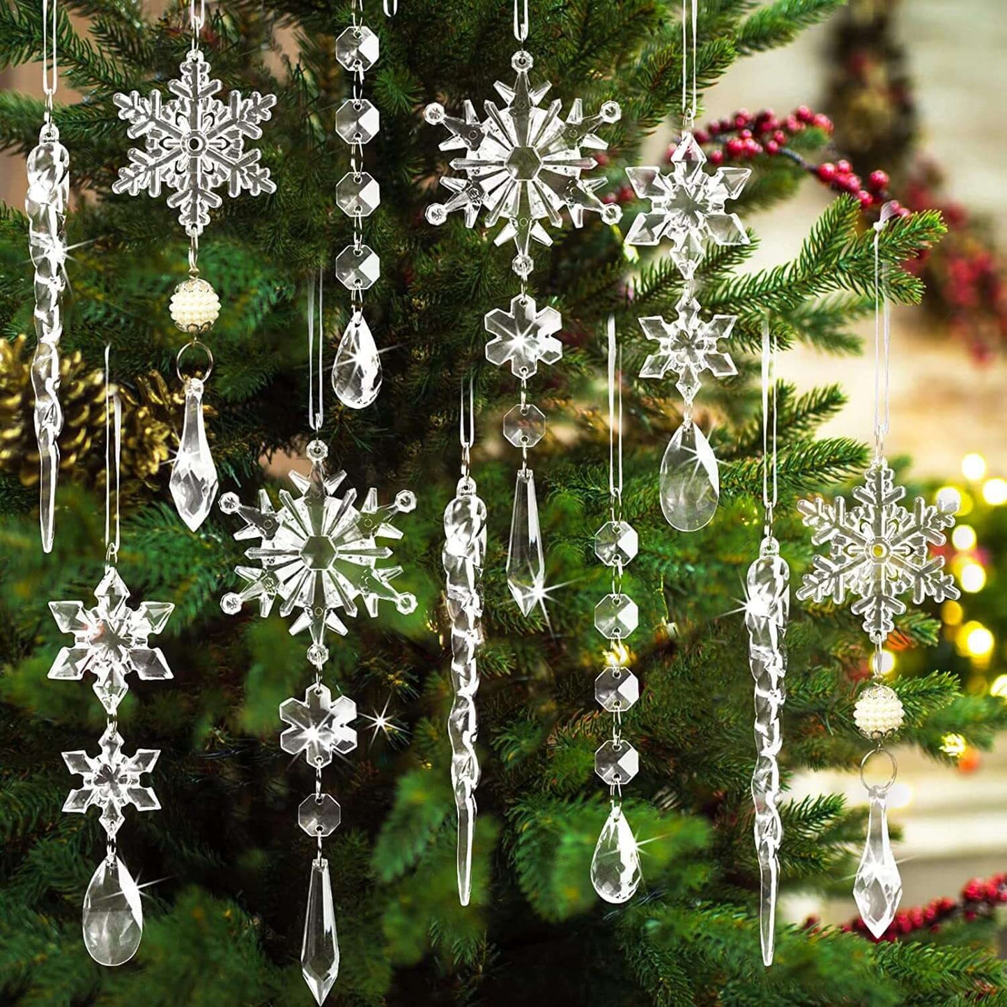 Acrylic Ice Ribbon Snow Ceiling Hanging Pendant for Christmas Tree Decorations