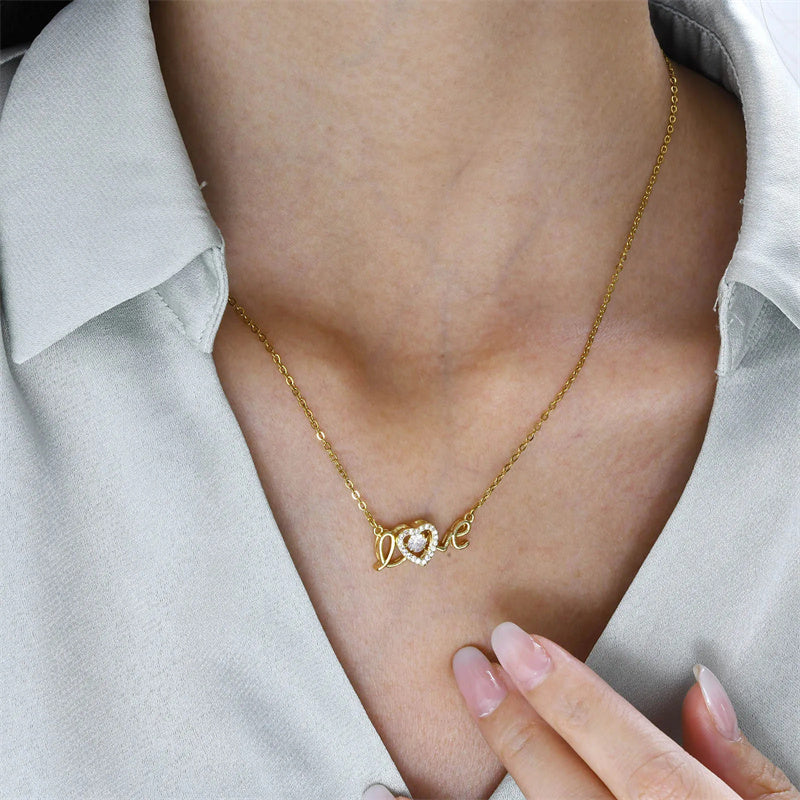 love necklace & Love Necklace & gold color crystal love necklace