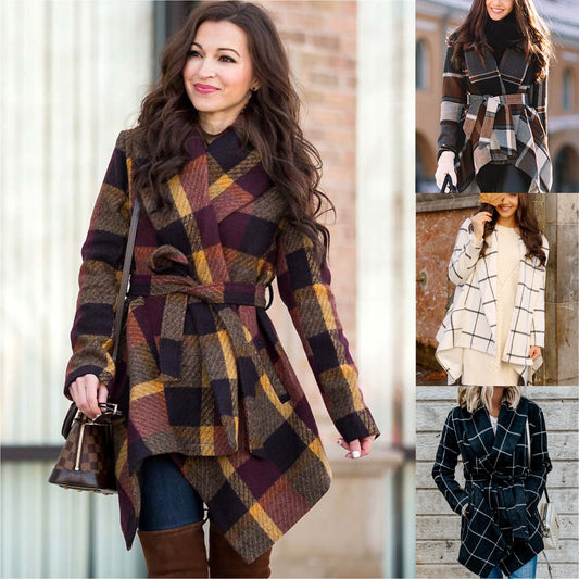 Women's Plaid Woolen Coat Autumn and Winter