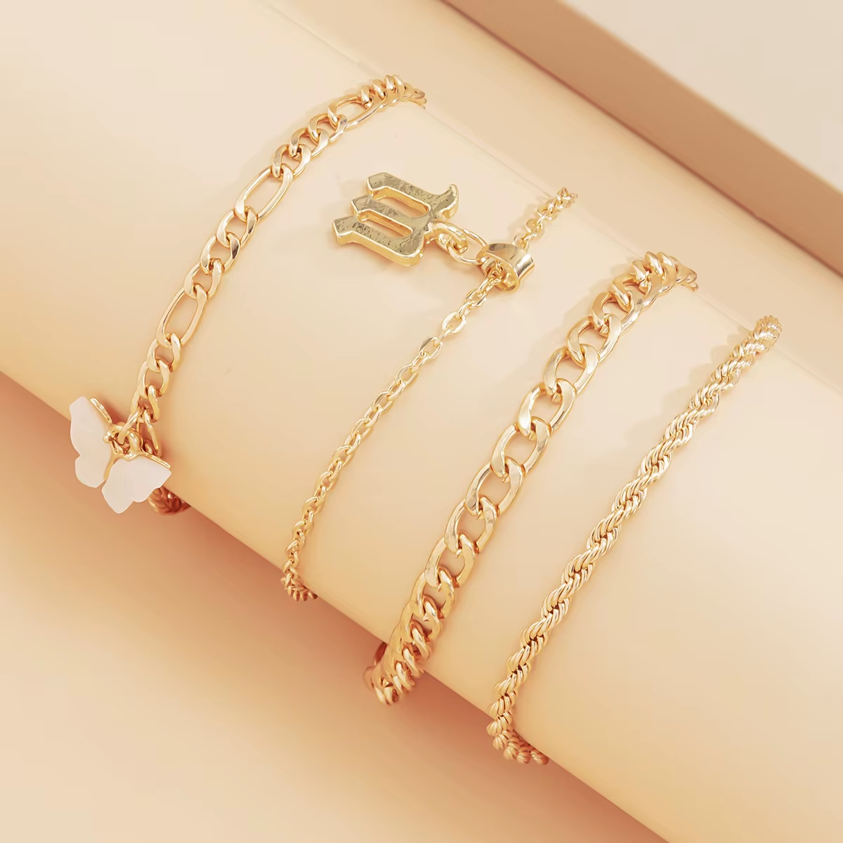 butterfly letter multi layer anklet