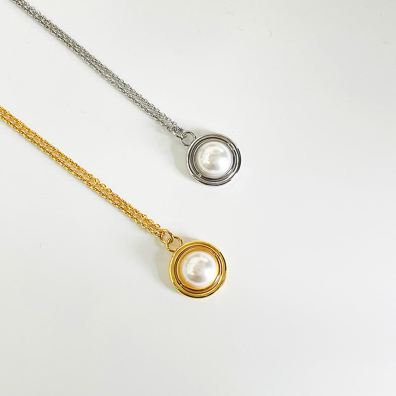 women's round pearl Gemotric necklace