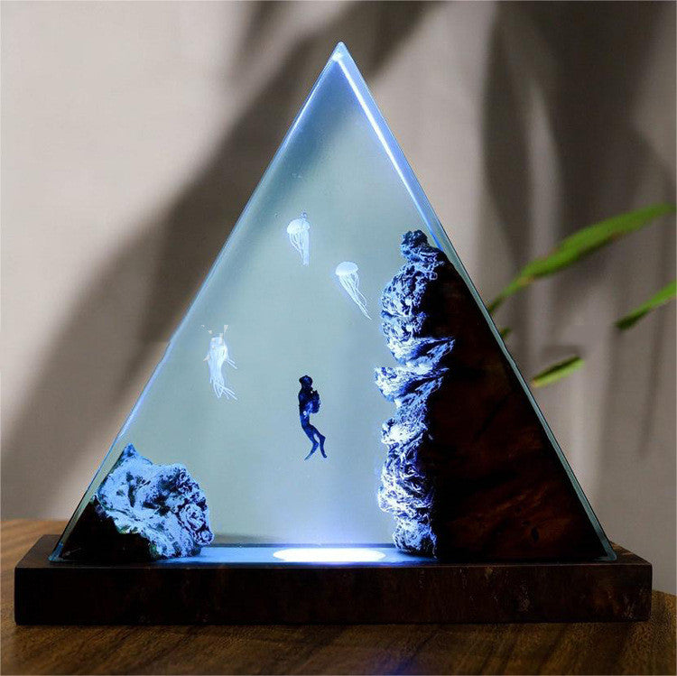 Triangle Wooden Jellyfish Resin Night Lamp