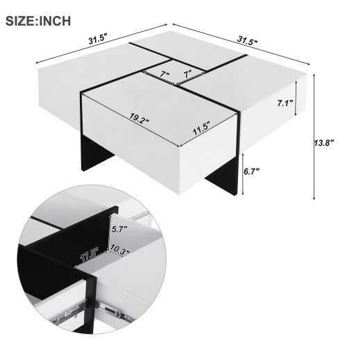 Unique Design Coffee Table With 4 Hidden Storage Compartments