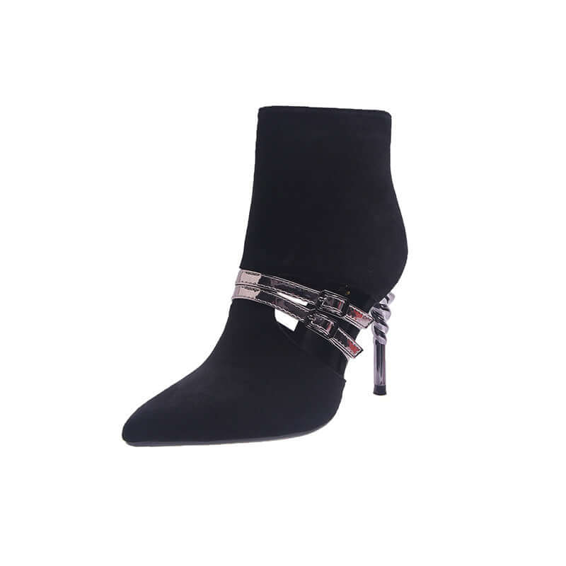 women's pointed toe high-heeled boots with metal details