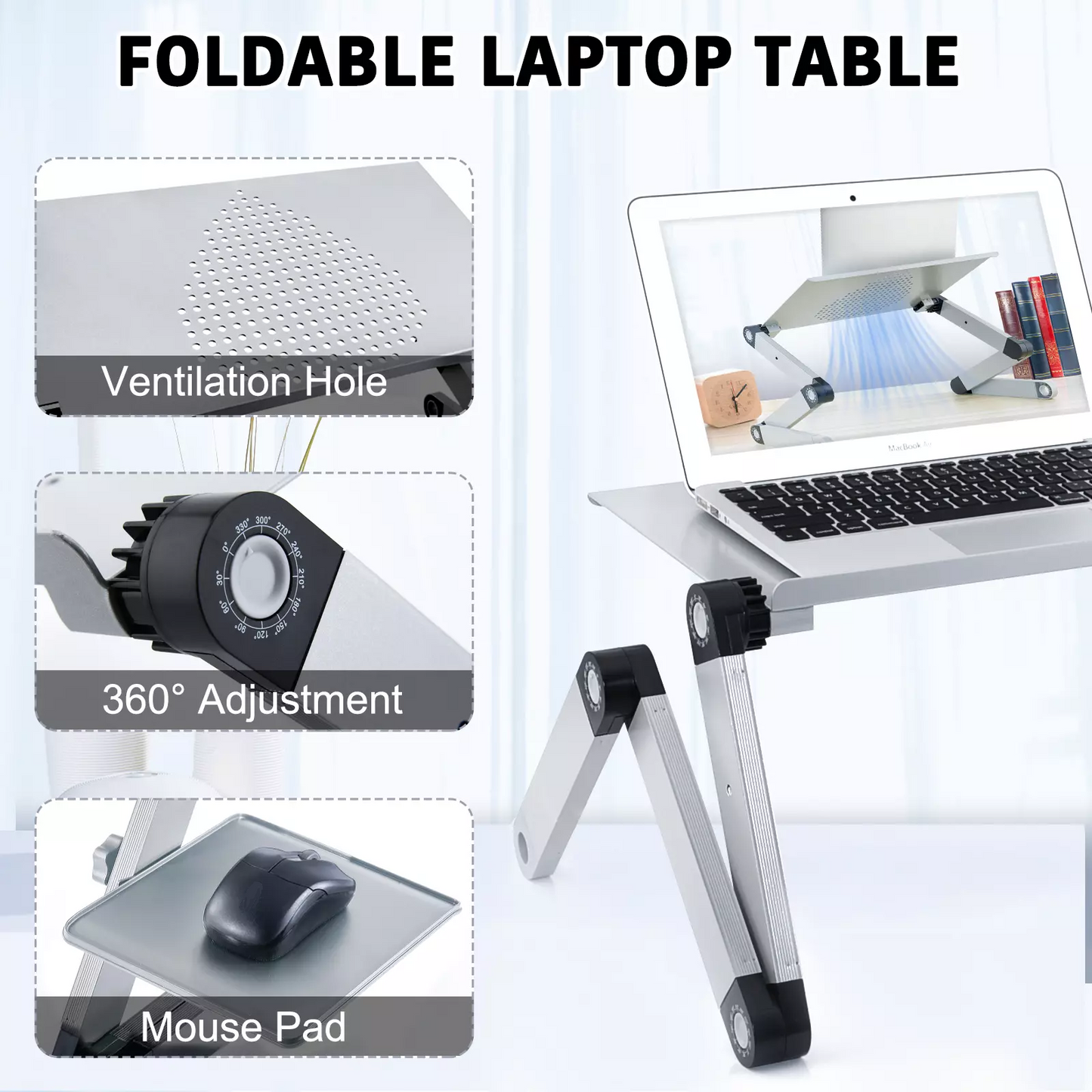 Portable Laptop Desk with Fan, Adjustable Laptop Stand, Computer Desk